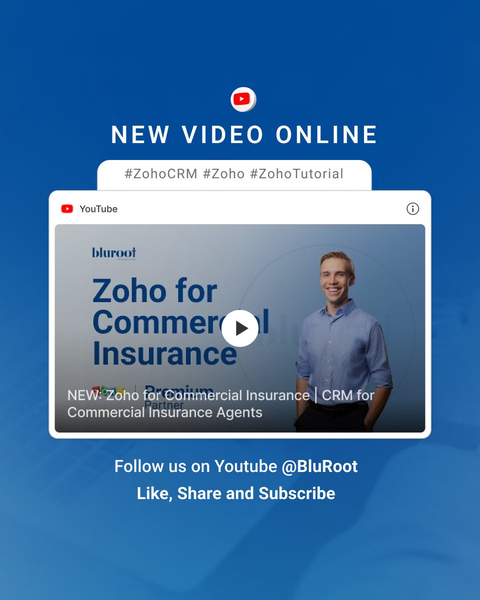 Learn how Zoho for Commercial Insurance can help you streamline your process and save time so that you can focus on what really matters: helping your clients!
Watch it now at youtu.be/lpN3nRrW7P8

#insurancebrokers #insurancecanada #insurancebrokers #zohocrm #insuranceindustry