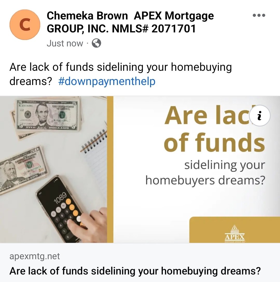 BrownChemeka's tweet photo. #ApexMortgageGroup
#LackOfFunds
#LoanAdvisor https://t.co/rowLQPkEUG