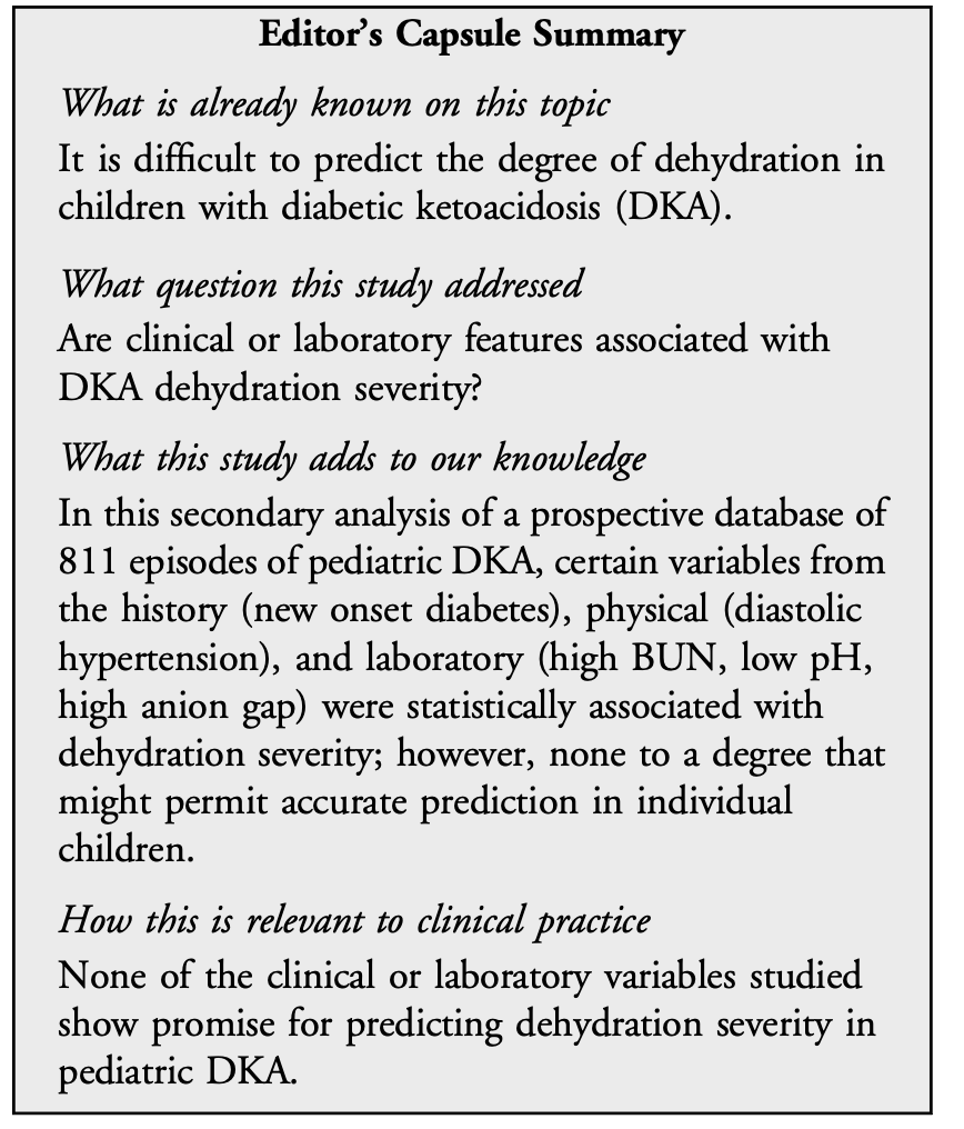 AnnalsofEM's tweet photo. Hot off the Press: Clinical and Laboratory Predictors of Dehydration Severity in Children With Diabetic Ketoacidosis https://t.co/hbOkLN3XBM @JenTrainorMD https://t.co/Z6GWzWhmrp