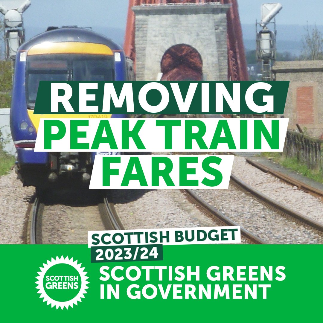 Ross_Greer's tweet photo. 🚂 The First Minister has just confirmed that peak-time rail fares will be removed from October!

A fantastic example of #GreensInGovernment impact https://t.co/wDjQ9ZTslq