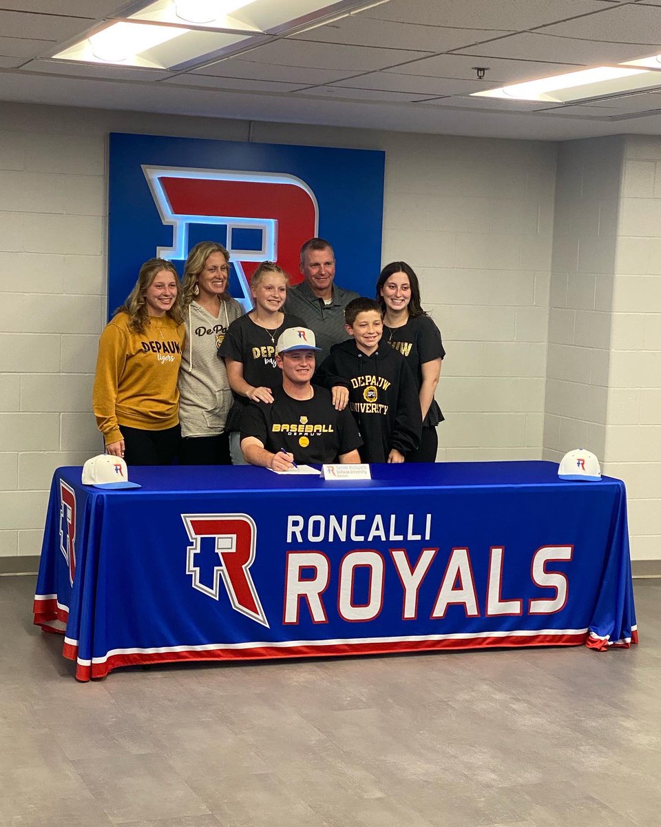 Roncalli_Base's tweet photo. Proud of @TannerHudspeth as he signs his letter of intent to continue his athletic &amp; academic career at DePauw University. Dedication, hard work &amp; perseverance pays off 💯 Excited to watch him compete this 2023 high school season &amp; throughout his college career. https://t.co/TzXBot5kK6