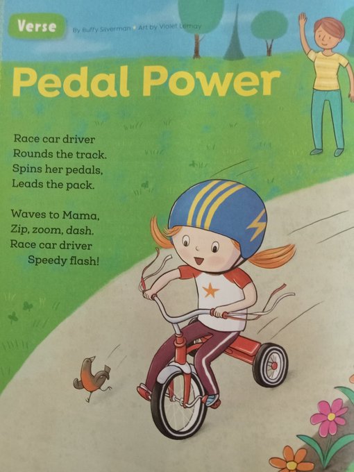 Kinetic energy & rhyme team up in the delightful #poem. “Pedal Power” by @BuffySilverman. Published in @Highlights High Five, June 2022. Wheee! Happy #BicycleDay!