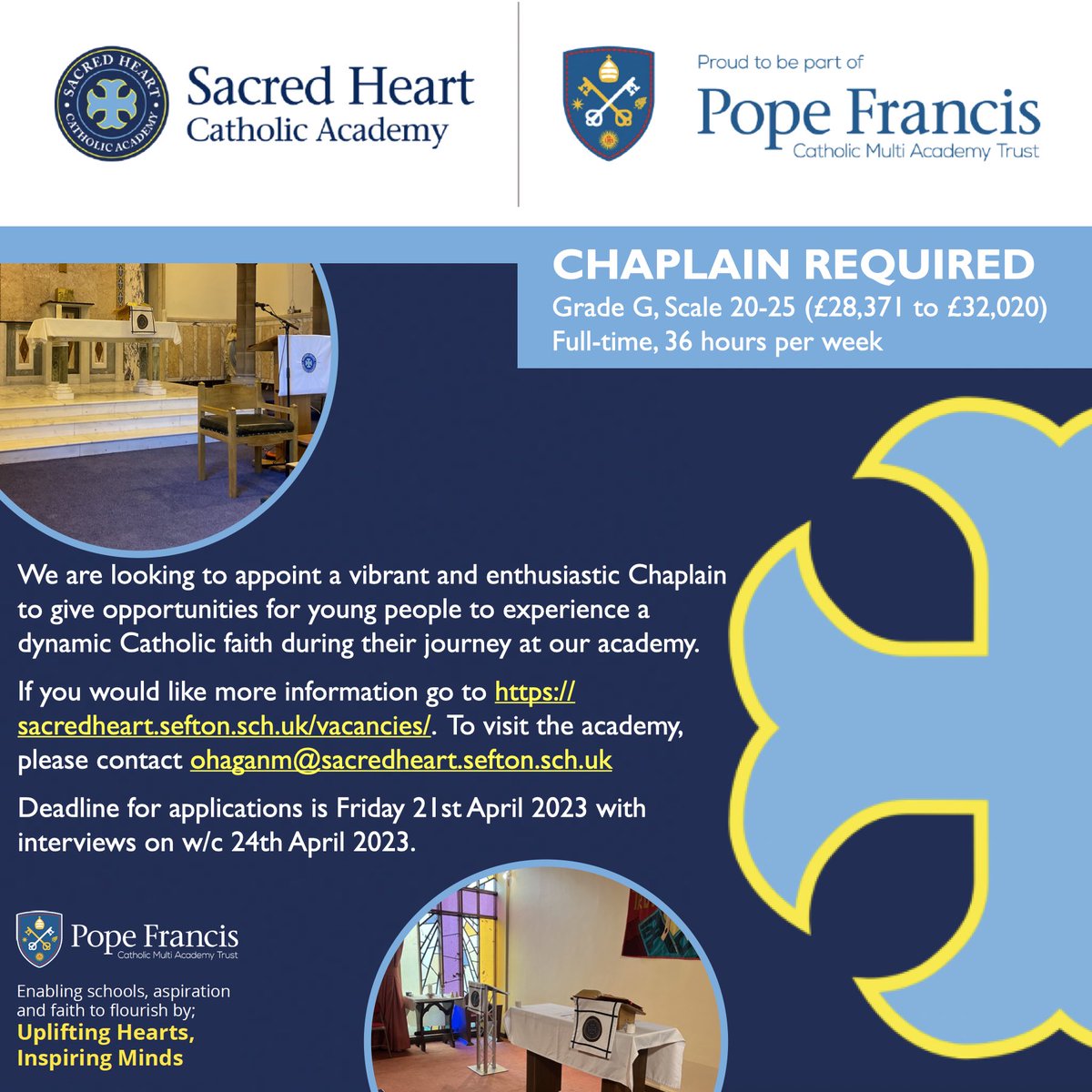 SeftonSouthDean's tweet photo. An exciting role for Chaplain at Sacred Heart, Crosby. Deadline is Friday so please get in touch if you would like more info @PicCatholic @SalfordDiocese @LancasterDioces @ShrewsDiocese @EducationShrew @YS_Castlerigg @salesianlink @RCYouthWorker @catholicEW https://t.co/ML8sKX3Jwz