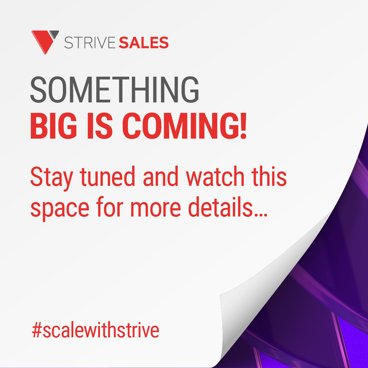 We have some 𝐁𝐈𝐆 news coming 👀

Follow our page for more information - coming soon!

#scalewithstrive #saassales #companyannouncement