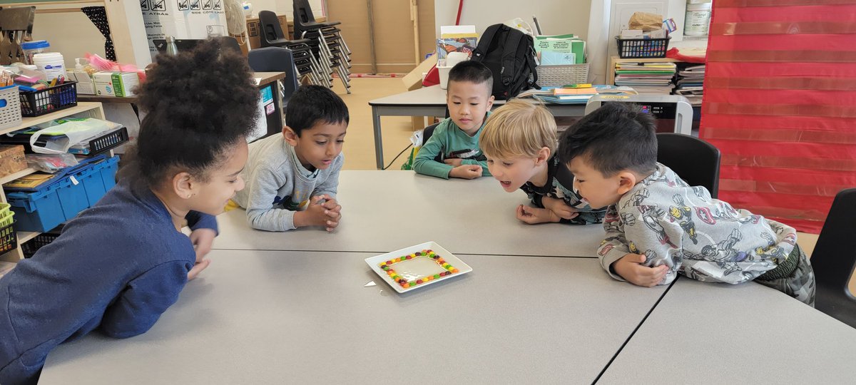 SarahHassoun4's tweet photo. The Skittles Experiment! Instead of eating the rainbow we are making our own! @gecdsbCyclones #kindergarten #science https://t.co/HGuvWLs5tK