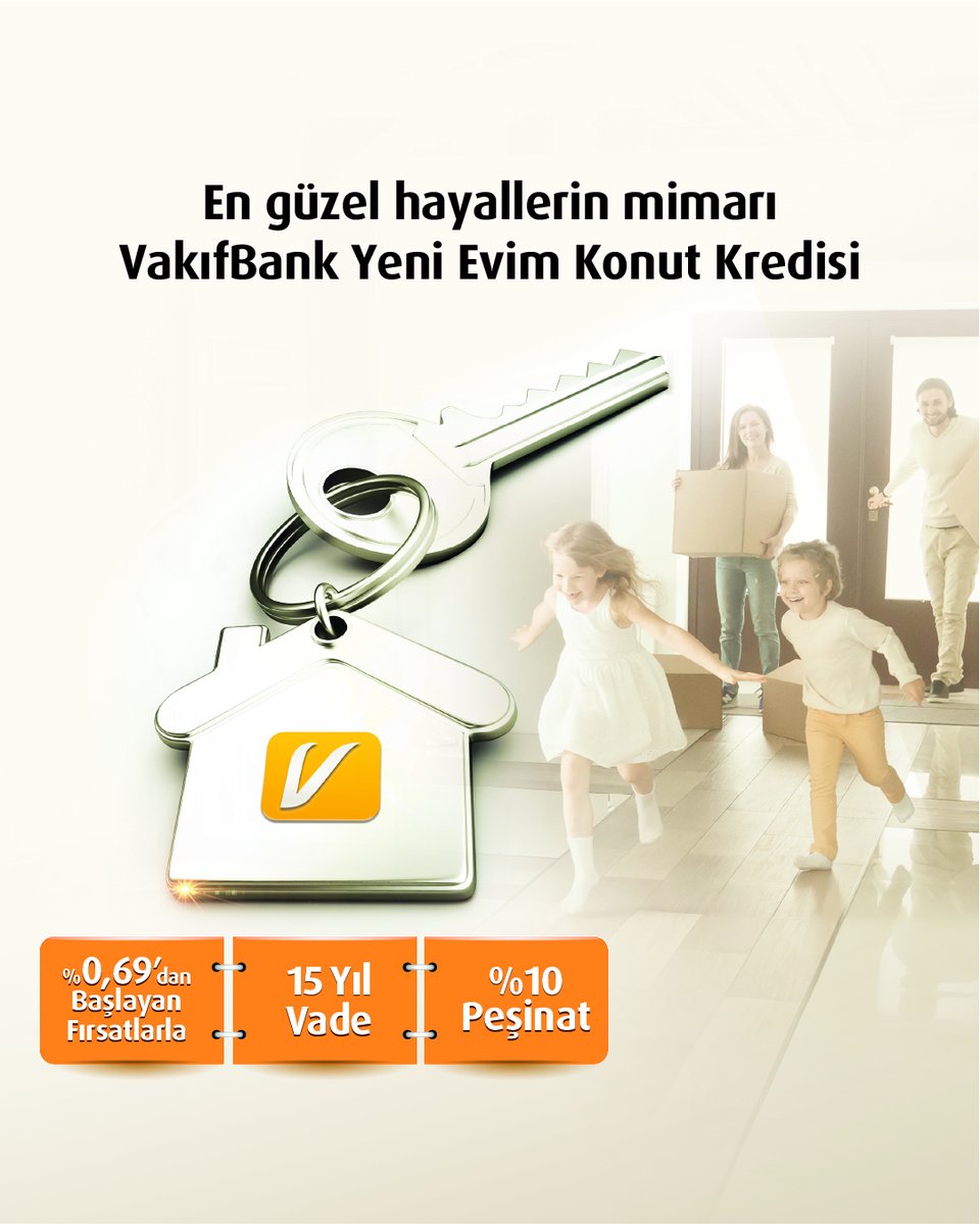 VakifBank's tweet photo. İlk kez ev sahibi olmak isteyenler, Yeni Evim Konut Kredisi'ni VakıfBank'tan alıyor, çok cazip fırsatlarla hayallerine kavuşuyor. #DaimaSeninle https://t.co/gPAmA6LTW2