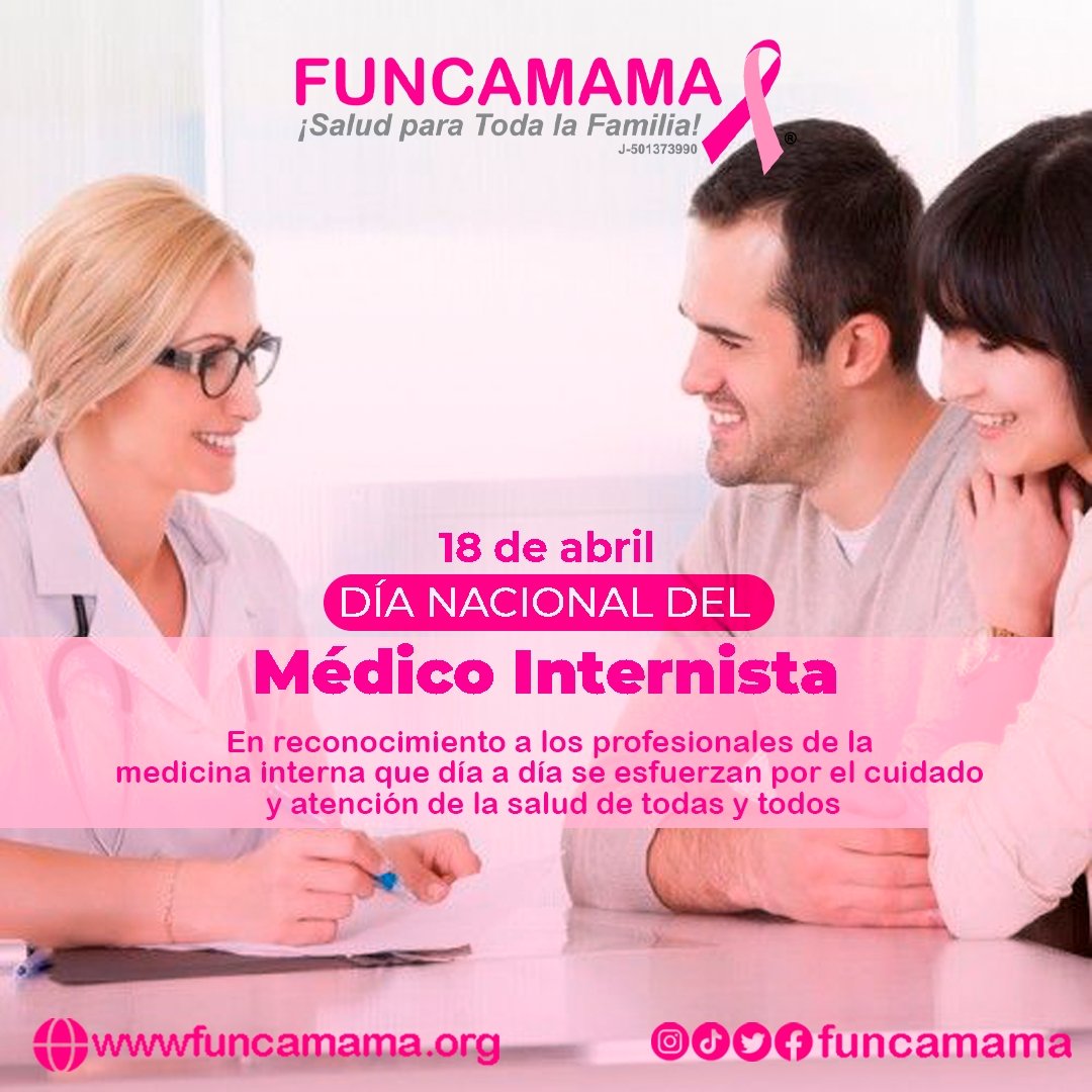 FUNCAMAMA's tweet photo. Cada #18DeAbril, se conmemora en Venezuela el Día Nacional del #MédicoInternista  🇻🇪. Fecha establecida en el año 1956 cuando se fundó la Sociedad Venezolana de Medicina Interna. 🏥
En #funcamama felicitamos y honramos a nuestro equipo de médicos internistas. 👩‍⚕️ https://t.co/H5CQEOkm0z