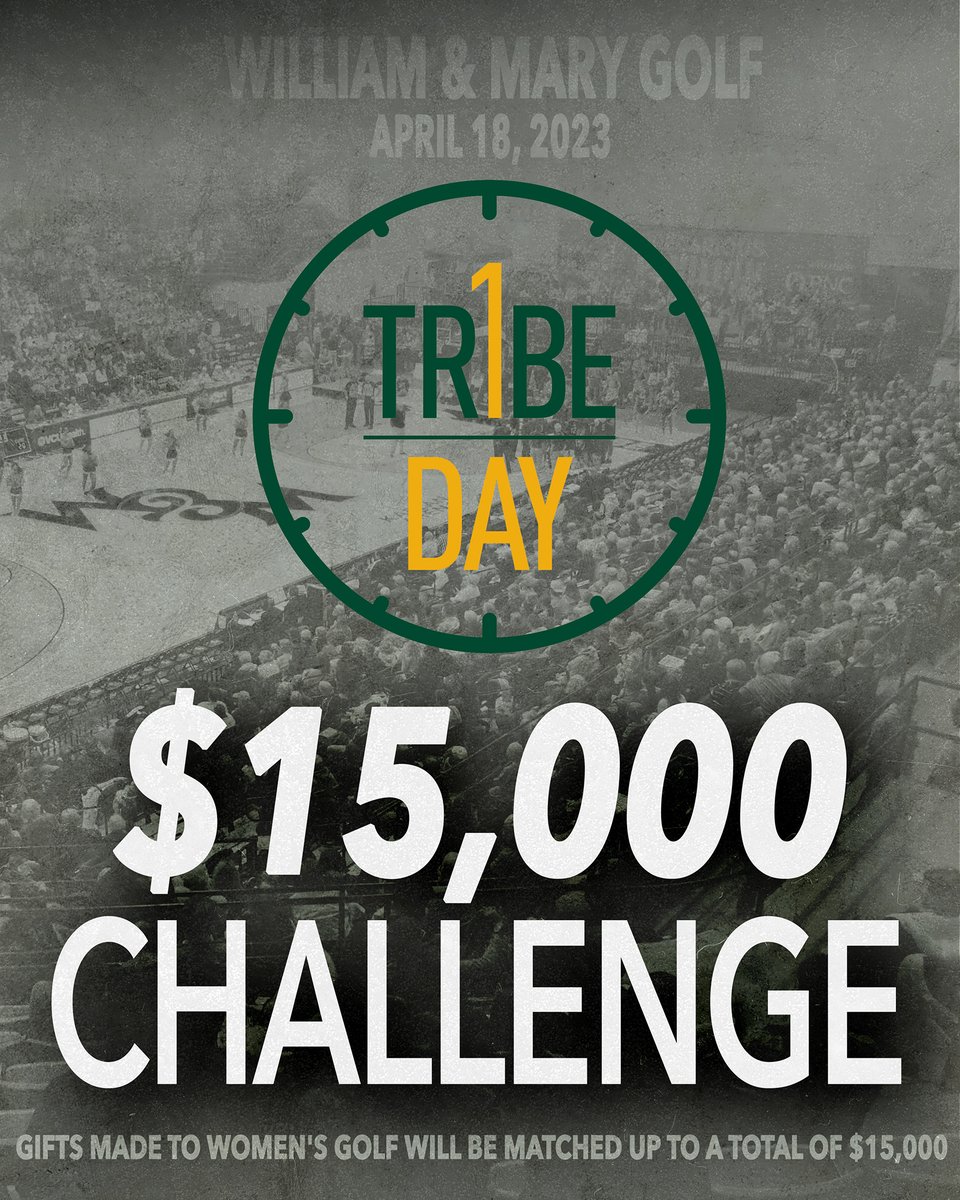 WMTribeWGolf's tweet photo. 🚨𝐌𝐚𝐭𝐜𝐡 𝐂𝐡𝐚𝐥𝐥𝐞𝐧𝐠𝐞🚨

Two anonymous Tribe donors will match all gifts made to Women's Golf up to $15,000! 

Help support the program on #OneTribeOneDay‼️

➡️ https://t.co/KZ5aomTVPx

#GoTribe https://t.co/Cz9mH8GxLh