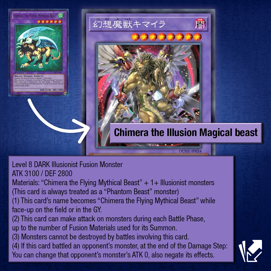 Yu-Gi-Oh just got another Monster Type: Illusionist! Yugi's good old friend Chimera also got a retrain as Illusionist and it looks absolutely fire!! #YGONews Check out the rest of the Yu-Gi-Oh just got another Monster Type: Illusionist! Yugi's good old friend Chimera also got a retrain as Illusionist and it looks absolutely fire!! #YGONews Check out the rest of the