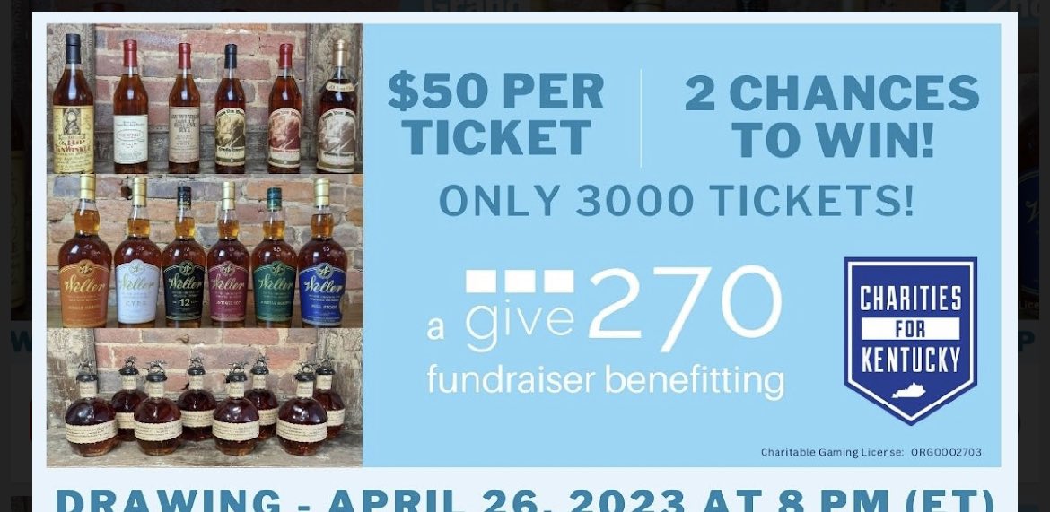 CharitiesForKY's tweet photo. REMINDER - Only a week to go!! 

Here’s your chance to win some AMAZING bottles of bourbon while also helping support our Charities For KY NIL. Buy your raffle ticket today to support @CharitiesForKY &amp; the UK Athletes we support! 🥃 🎟️ 

https://t.co/dVpZ58hO0w https://t.co/pjva3sKrkY