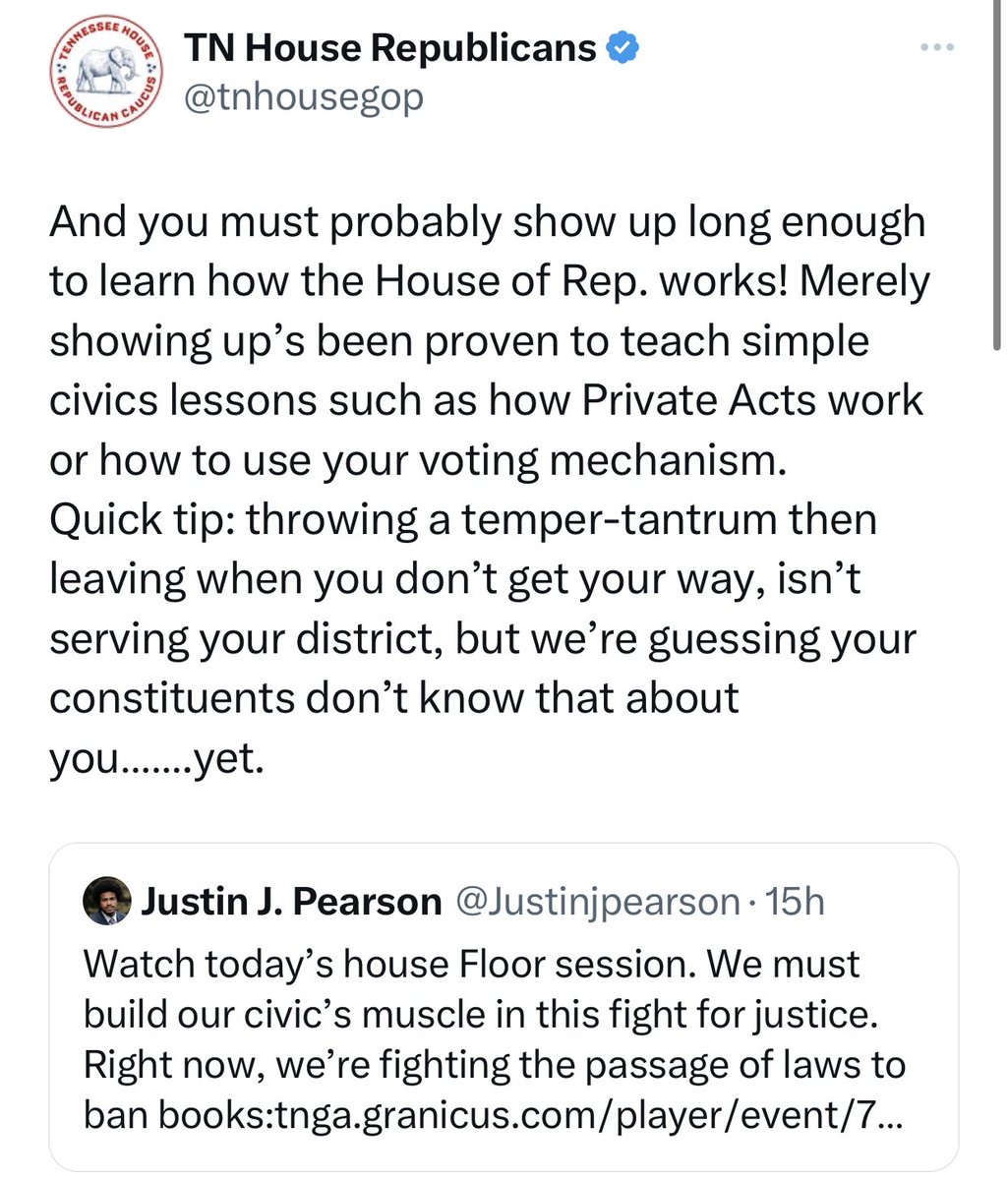 TheTNHoller's tweet photo. The TN House Republican caucus continues to troll (and threaten) @Justinjpearson, clearly not realizing they’re only telling on themselves when they do this stuff, and making @brotherjones_ &amp; Pearson stronger. https://t.co/Br3KoLv7R5