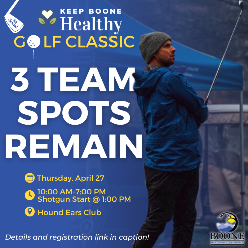 BooneAreaSports's tweet photo. 🌟3 TEAM SPOTS REMAIN🌟⛳🏆

Thursday, April 27 is going to be a PAR-TEE over at Hound Ears Club for the 4th Annual Keep Boone Healthy Golf Classic!

We hope to see you there! Details and registration 📲https://t.co/3FnBnUctvh #828isgreat #boonenc #bizinboone #commUNITY https://t.co/1V2Jp988jB