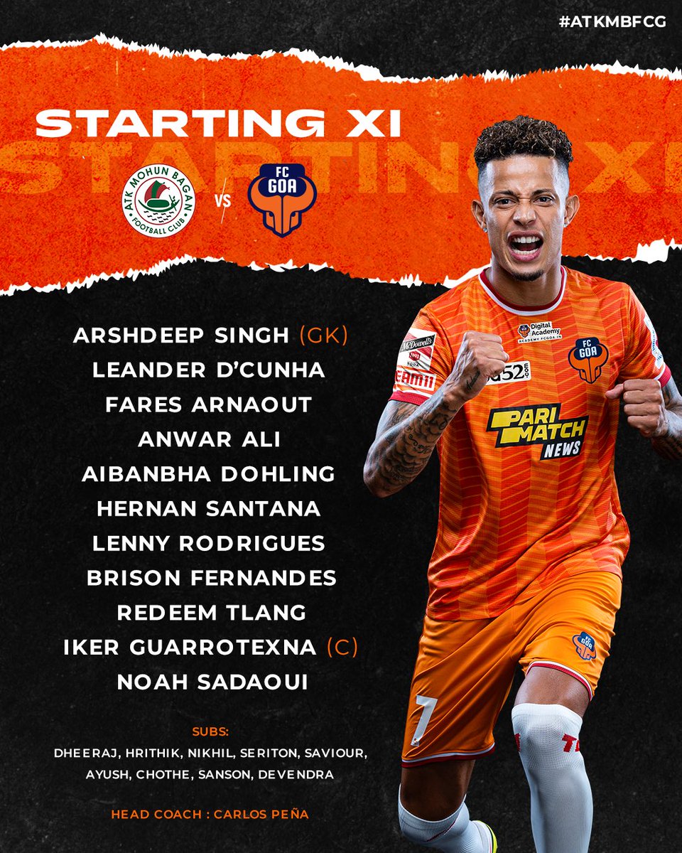 FCGoaOfficial's tweet photo. Hereโs how we line up for #FCGATKMB in the #HeroSuperCup ๐
#ForcaGoa #UzzoOnceAgain https://t.co/hwJZLzAC4I