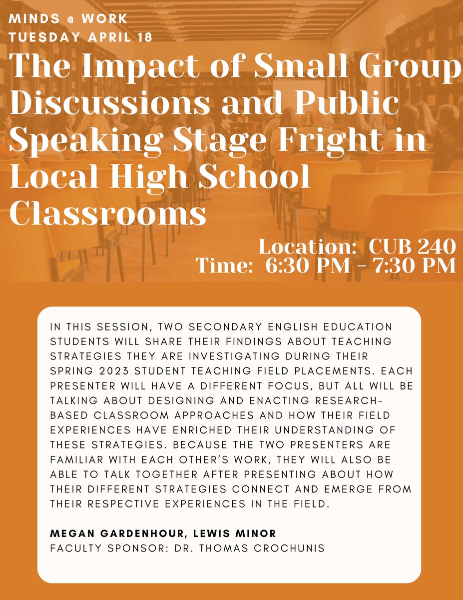 ShipEnglish's tweet photo. Come out out to the Minds@Work conference today and see these amazing Ship English panels and presentations! #studentresearch https://t.co/kJLpf1CA65