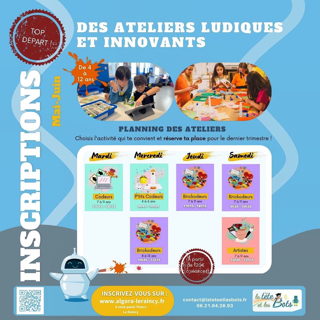TeteBots's tweet photo. Vous avez un enfant âgé de 4 et 12 ans et vous êtes à la recherche d'une expérience éducative et unique ?Découvrez nos ateliers hebdomadaires Codage/Robotique et Arts plastiques ! Rejoignez-nous dès maintenant: 
https://t.co/Ki5oSepoA6
N’hésitez pas à nous contacter en MP😊 https://t.co/BBdi7BdnX9