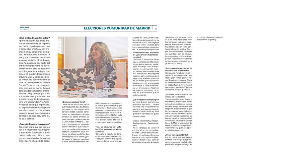 🗞️Tengo claro que la política regional debe seguir las mismas directrices que la local, 
salir a la calle, escuchar a las personas y tener en cuenta sus verdaderas necesidades.

Aquí te dejo la entrevista en la que cuento más cosas. ¡No te la pierdas! 👇🏼