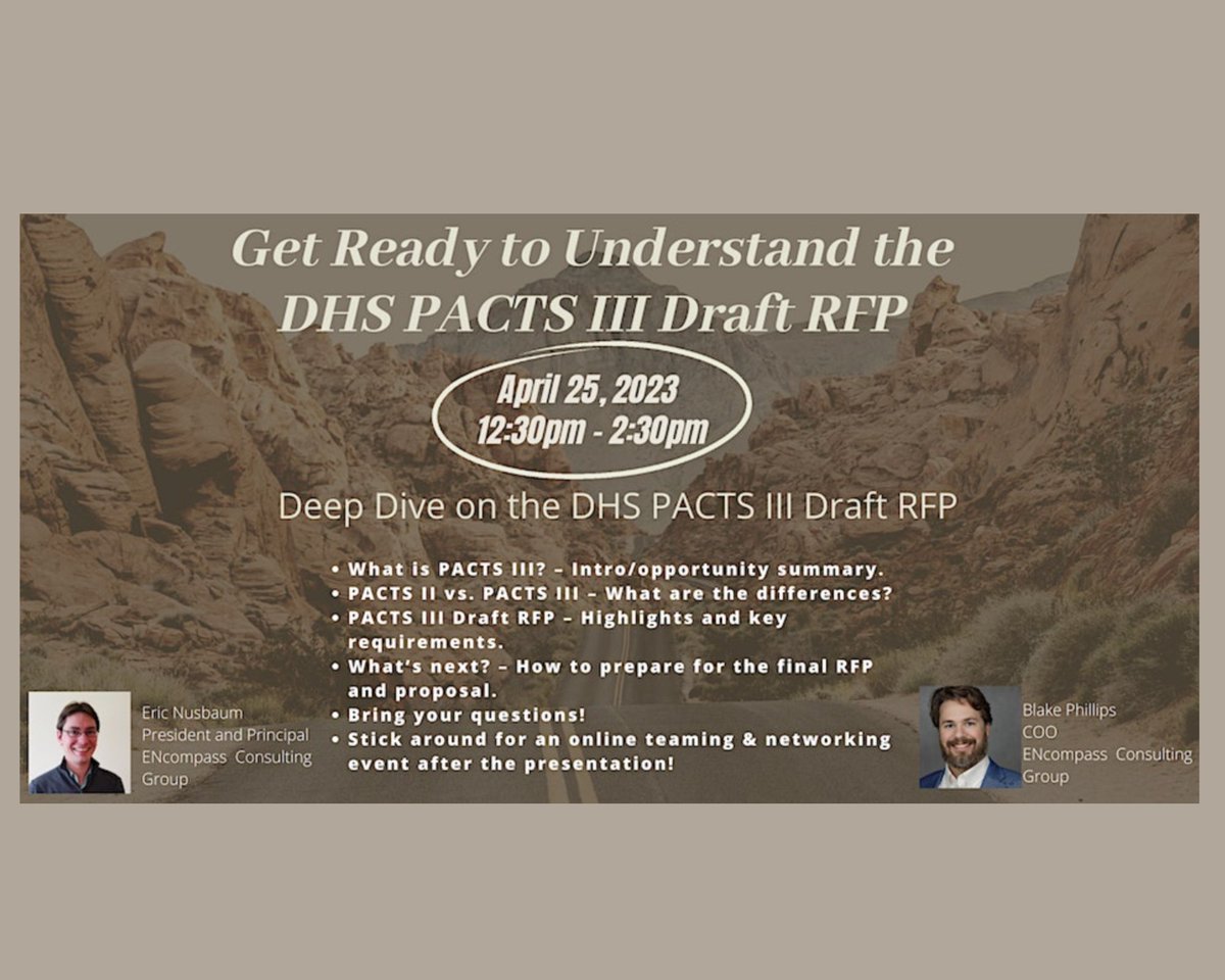 Sign up for an in-depth look at Dept. of Homeland Security (DHS) - Program Management, Administration, Clerical, &amp; Technical Services (PACTS)III Draft RFP. 
Register at buff.ly/3KPH57k 
#education #ncma #govcon