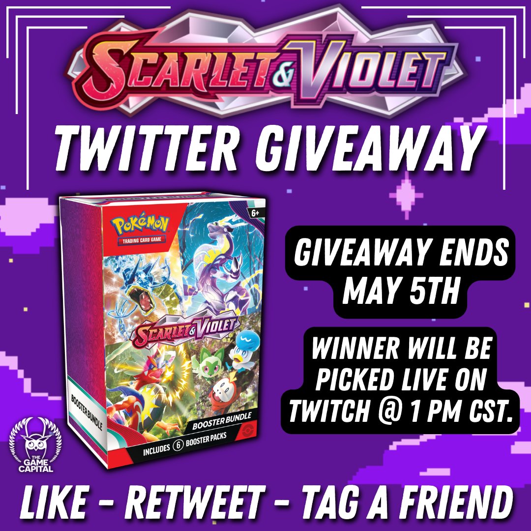TheGameCapital's tweet photo. 🚨 Scarlet &amp; Violet Booster Bundle Giveaway 🚨

💠LIKE, RETWEET &amp; TAG A FRIEND 💠

✔️ MUST 18+ YEARS OLD
✔️ ACCOUNT W/ BANNER/PROFILE PIC &amp; 1+ MONTH AGE 
✔️ MUST BE IN THE USA

GOOD LUCK, EVERYONE! 🥳 https://t.co/7UfcqtYkiD