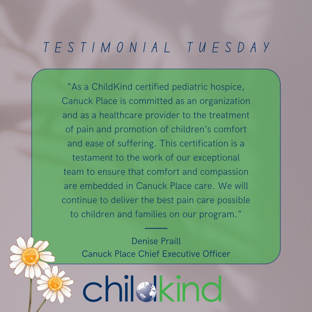 ChildKindIntl's tweet photo. Once a month we dedicate a day to show how becoming a #ChildKind certified #hospital impacts #pediatric #professionals around the #world. April #TestimonialTuesday features a quote from @denisepraill with @CanuckPlace.
#ouchless #pain #management #healthcare #support https://t.co/tb8zfGIhdJ