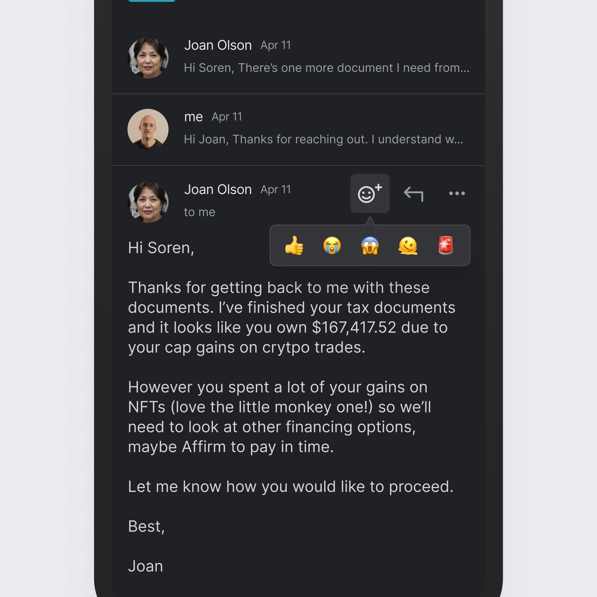 soren_iverson's tweet photo. Gmail quick reactions that dynamically update based on email content https://t.co/qKgxCIzZMZ
