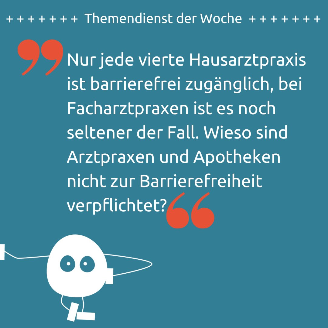 #Themendienst|ag: Menschen mit Behinderungen haben keinen gleichberechtigten Zugang zur Gesundheitsversorgung und sind in ihrer freien Ärzt*innenwahl aufgrund fehlender Barrierefreiheit eingeschränkt. Wieso wird dagegen nichts unternommen? shero.link/themendienst