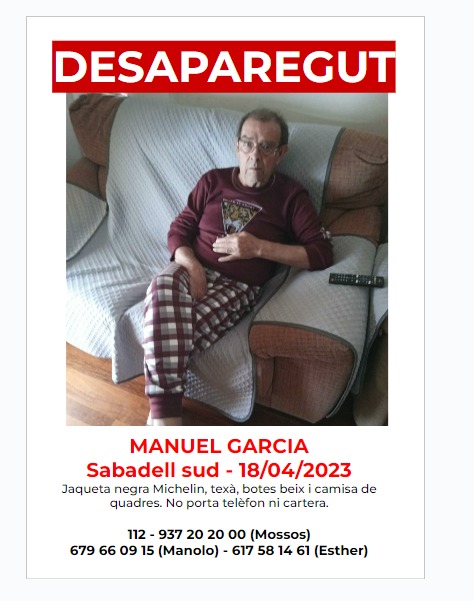 mariagaga98's tweet photo. El meu avi, aquest matí no estava a casa. No porta identificació.
És diu Manuel, té demència senil.
Viu a Sabadell Sud, per la zona de la Creu de Barberà.
Si podeu, feu difusió!! Moltes gràcies! https://t.co/QWqZXpWwnv