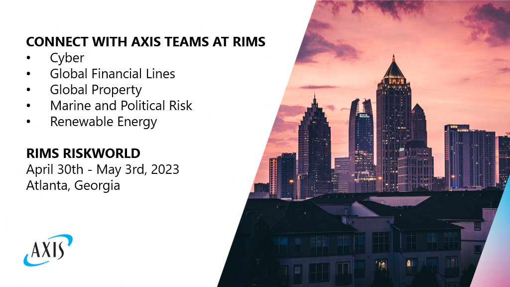 AXIS_Capital's tweet image. At #AXIS we’re here to help customers navigate dynamic risk. Which is why we look forward to connecting with our partners at the @RIMSorg #RISKWORLD from April 30th – May 3rd. Send your AXIS contact a note to meet up – see you there! 

#specialtyinsurance #specialtyreinsurer