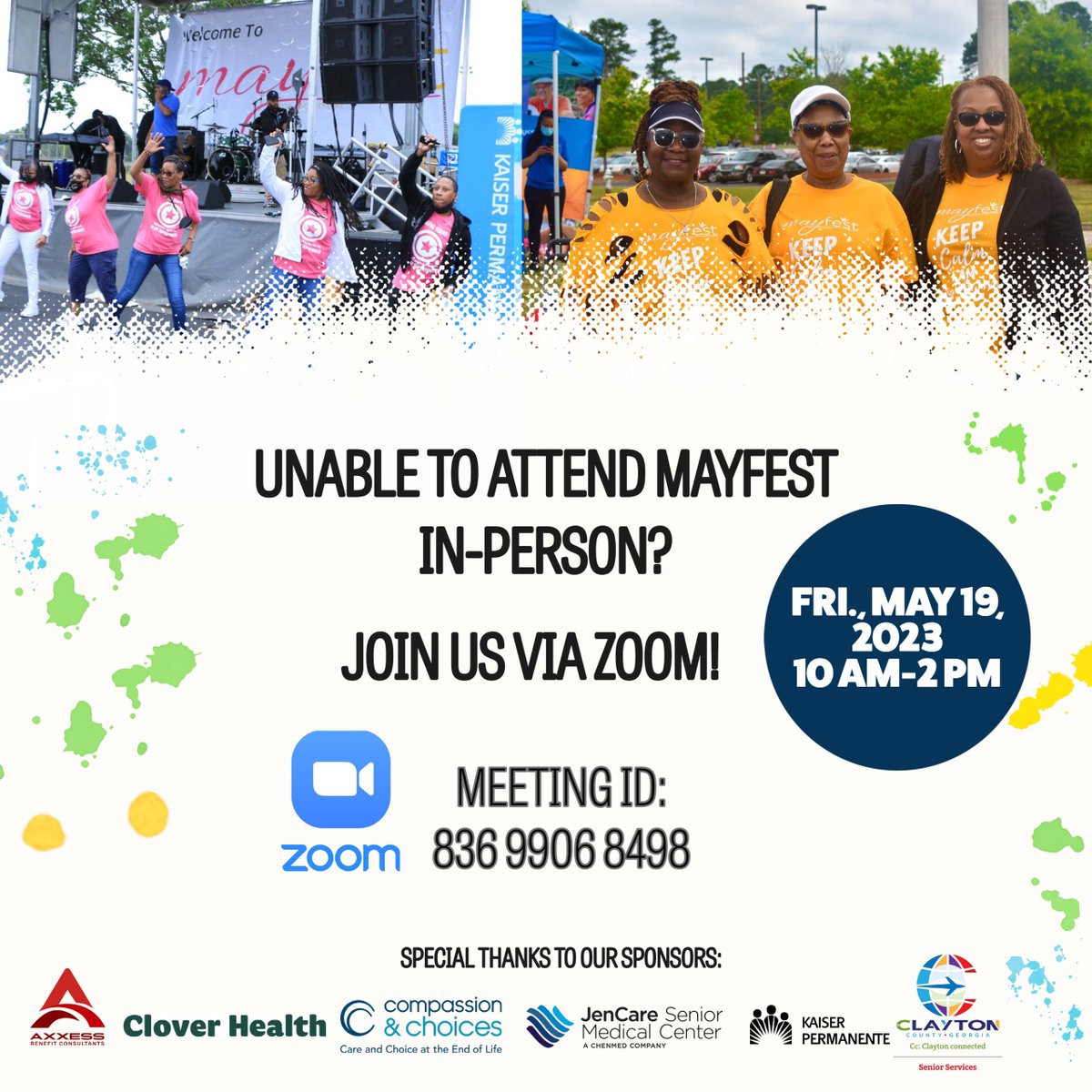 Unable to attend Mayfest in-person? Join us via Zoom on Friday, May 19, 2023 from 10 a.m.- 2:00 p.m. #Claytonconnected