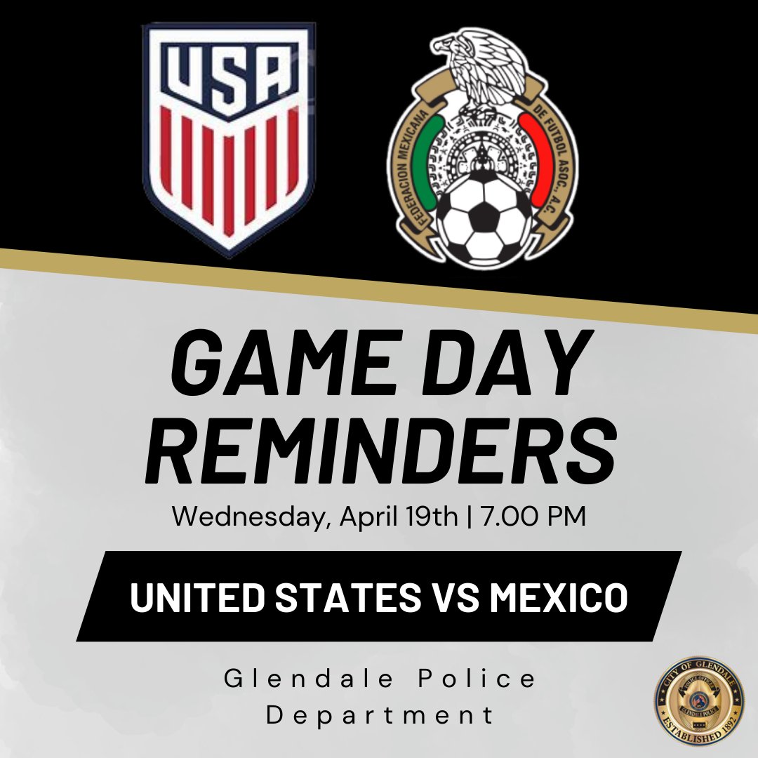 GlendaleAZPD's tweet photo. Are you ready for the big match? We sure are! Officers will be stationed around the exterior of @Statefarmstadium to ensure traffic flows as effortlessly as possible. 

Here are a few reminders to make sure your game day is all about the experience! https://t.co/GSyIeXNugU