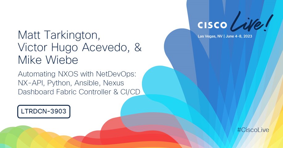matttarkington's tweet photo. Are you attending @CiscoLive? Looking for hands-on with #Cisco NXOS &amp; NDFC as Infrastructure-as-Code (IaC) with #Python, #Ansible, &amp; #pyATS in a NetDevOps env &amp; multistage CI/CD pipeline? Then LTRDCN-3903 is just for you! Signup now! Come join us! @ciscoDC
https://t.co/GreFav39ii https://t.co/XdVrHX21Rv