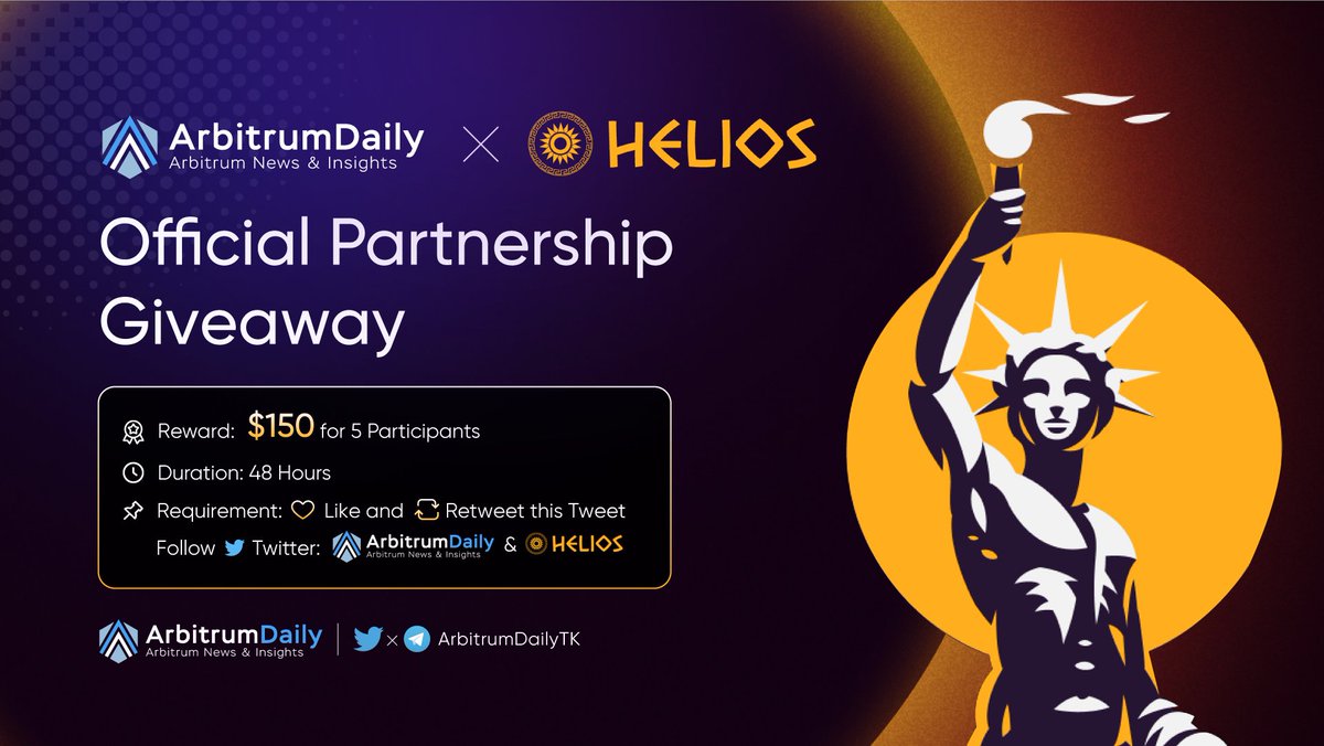 TKVResearch's tweet photo. 🔈 PARTNERSHIP ANNOUNCEMENT - GIVEAWAY EVENT

🎁 Prize: 150 $USDC for 5 Participants

✔️ To Enter:

1⃣ Follow @ArbitrumDailyTK x @HeliosExchange

2⃣ Retweet &amp;❤️ this post
3⃣ Tag 3 friends
4⃣ Join tele https://t.co/yMf49gUXTV

⏰ End in 2 days

#Arbitrum #Airdrop #Giveaway https://t.co/7ASdvPXqjd