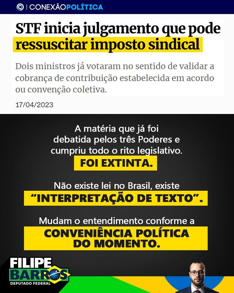 joao_orzenn's tweet photo. Parabéns trabalhador trouxa que fez o L... Pague o imposto sindical e não chora..
Se não houver pedido de vista ou destaque, a decisão será finalizada na próxima segunda (24). O julgamento ocorre no plenário virtual da Corte. https://t.co/YpCww7YqdK