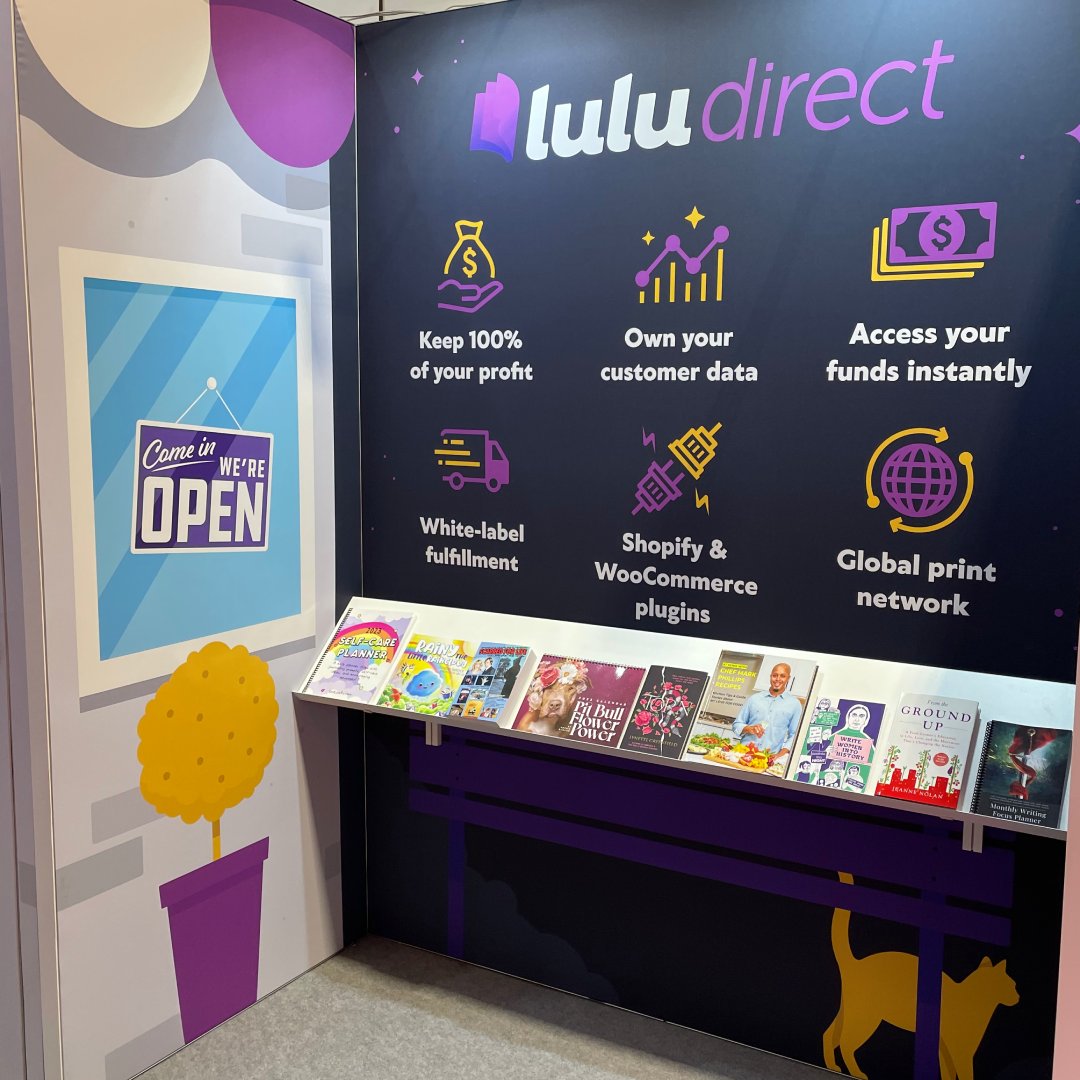 LuludotcomUK's tweet photo. The Lulu Booth is officially open at #LBF23! Come say hi at Booth 1D45, meet the team, and learn more about how you can publish, print, and prosper when you sell direct with Lulu ✨ https://t.co/31fa9UeozM