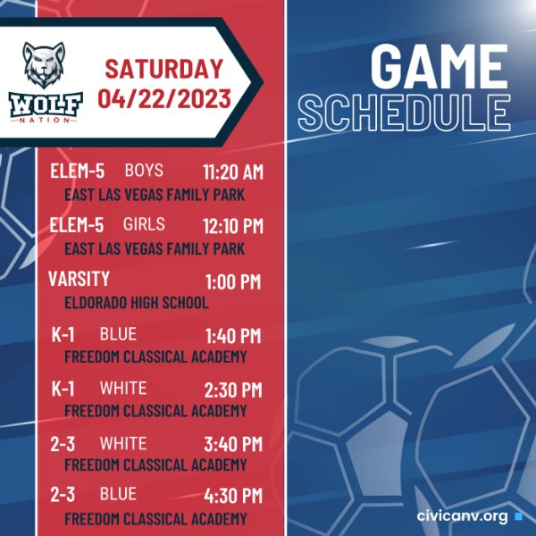CIVICA_Academy's tweet photo. Soccer Game Schedule 04/22/2023 https://t.co/VlIx5C9mZM https://t.co/CVXoW14Itx