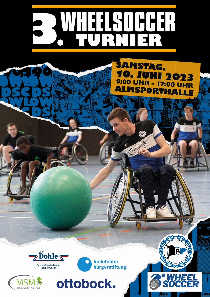 Unser Termintipp im Sommer am 10. Juni 2023 in der Almsporthalle #immerdabei!

#Wheelsoccer Turnier von #Arminia Bielefeld, wir starten diesmal mit einer eigenen Mannschaft - den MSM Wheels on Fire.
Danke für die Einladung, wir freuen uns sehr und sind schon fleißig am trainieren