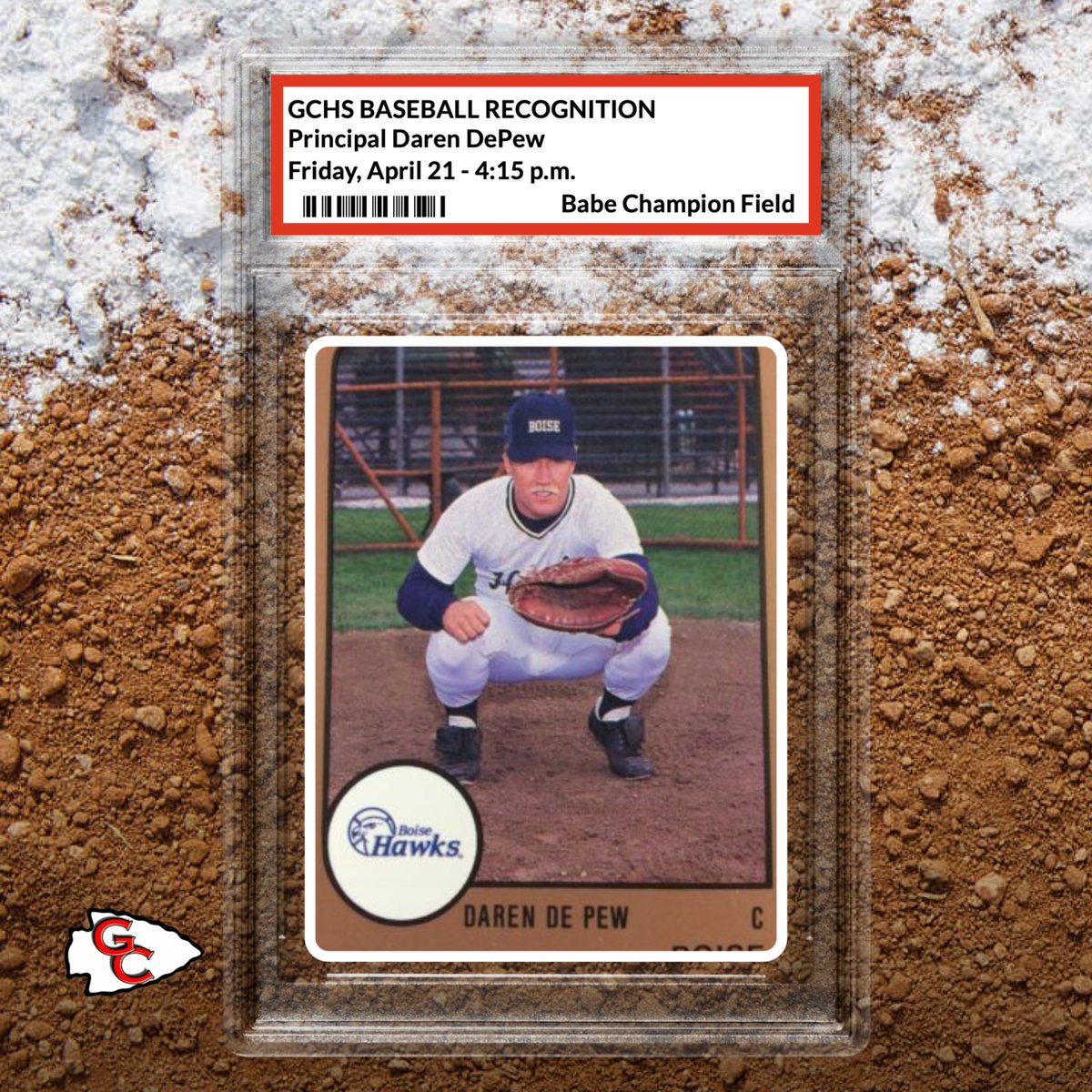 Join us Friday at Babe Champion Field as retiring GCHS Principal Daren DePew will be recognized prior to <a href="/GCbaseball15/">GC Baseball 8.0</a> vs. Civic Memorial. DePew will throw out the first pitch at 4:15 p.m.

#WeAreOne | #depewwalk