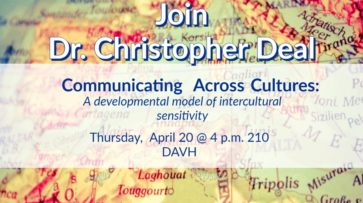 BarcCommons's tweet image. This Thursday at 4 p.m. in 210 DAVH, join Dr. Christopher Deal for a discussion on communicating across cultures and differences.