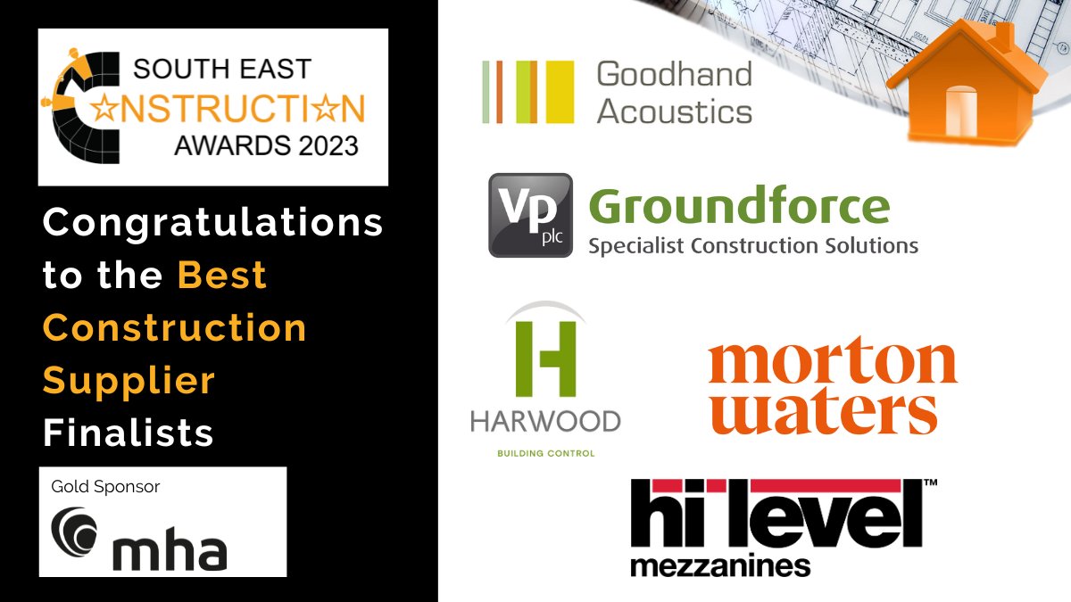 A big congratulations to finalists of  Best Construction Supplier <a href="/Groundforce/">Ground Force</a>  <a href="/HiLevelMezz/">Hi-Level Mezzanines Ltd</a> @HarwoodAI <a href="/MortonWaters/">mortonwaters</a> @ghacounstics #SECA2023.  Winners announced at gala dinner on 25 April at Sandown Park.  All finalists rb.gy/tgnm1  Book Expo bit.ly/3g6ku72