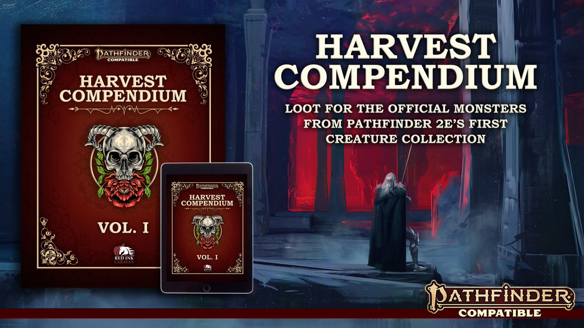 AnneofManyNames's tweet photo. WE'RE LIVE!

Harvest Compendium features unique loot for official #Pathfinder2e monsters. Treasure, talismans, FASHION. All my favorite #TTRPG things. Please check it out! https://t.co/Mi7kDgYV2T