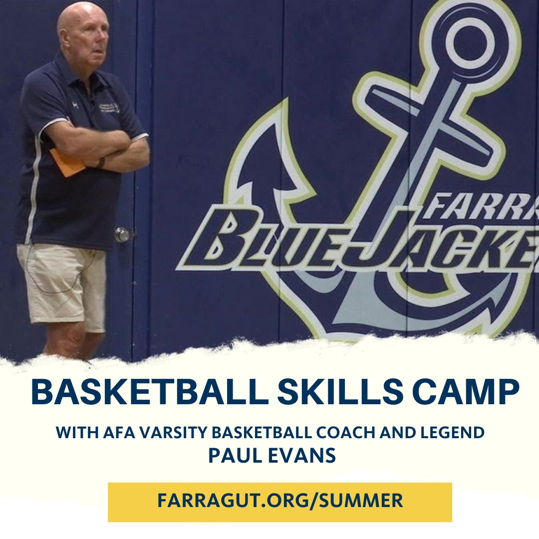 AdmiralFarragut's tweet photo. Join Paul Evans, AFA head varsity basketball coach, former collegiate coach, and basketball legend for a Basketball Skills Camp, June 5-9 at AFA Huntley Gymnasium! https://t.co/SFfPZ3ODza!
#AdmiralFarragutAcademy #Basketball #PaulEvans #SummerCamp #SuccessIsNeverAccidental https://t.co/mqGkFwLKbE