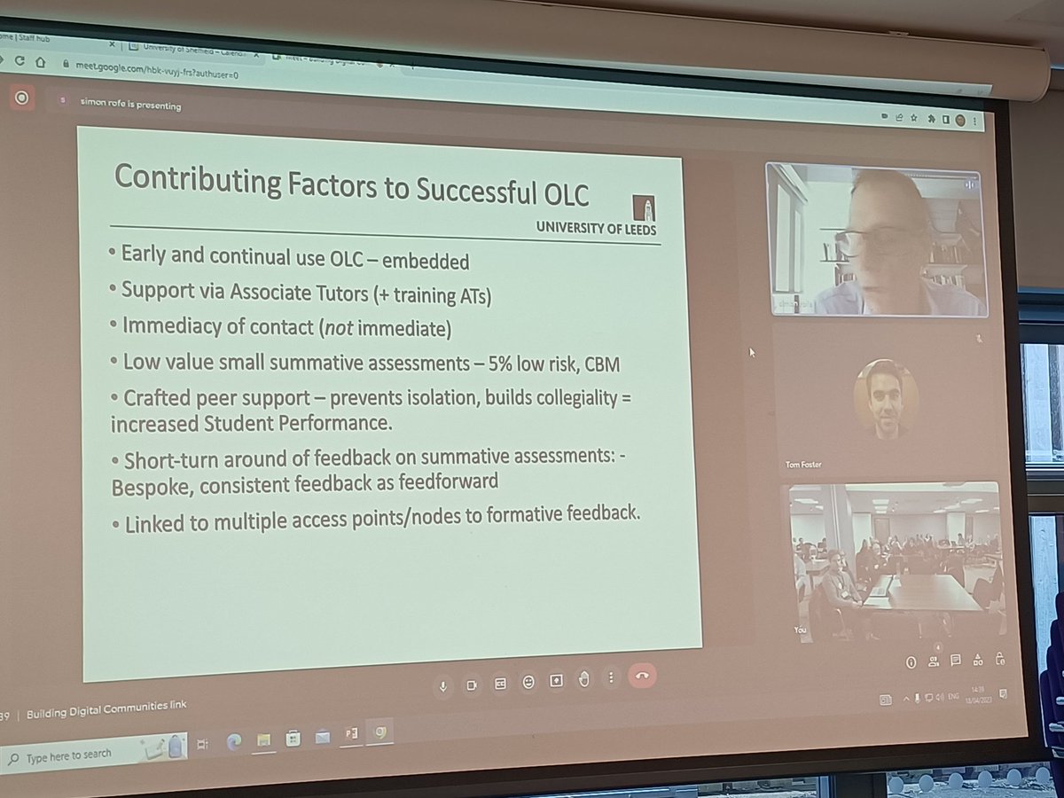 Contributing factors to a successful online learning community. Online session from <a href="/drjsimonrofe/">Dr J Simon Rofe</a> #educonf23 How do you ensure 'early and continual use' of an online space in your context? How do you 'craft' meaningful peer support?