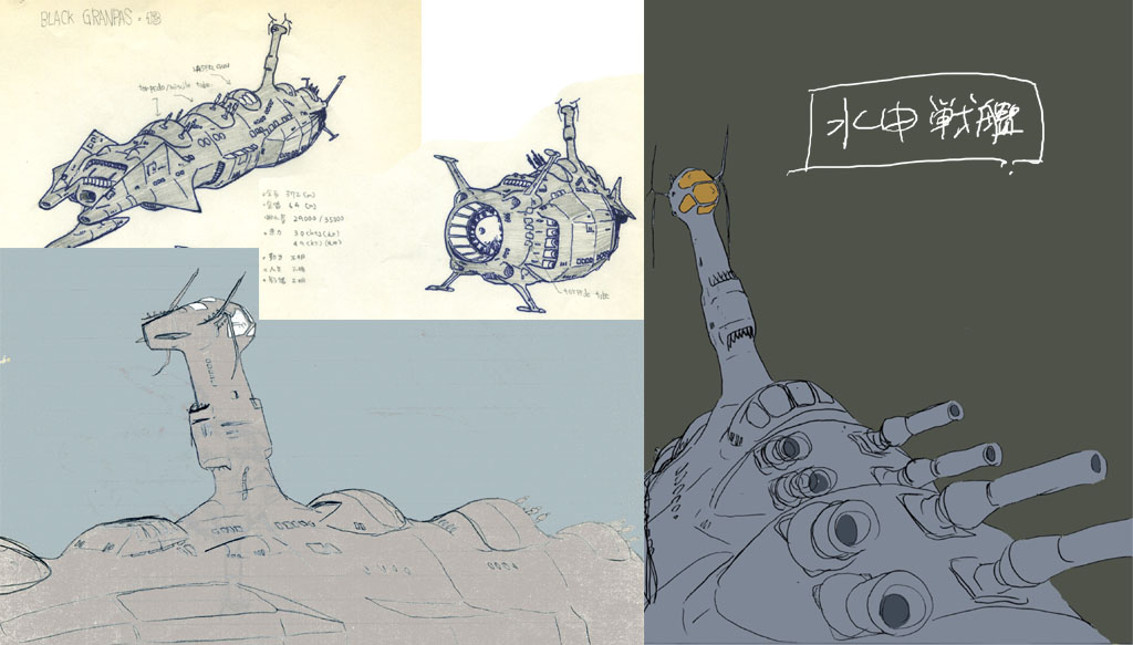 1970年頃に描いていた世界征服を目論むAI軍団の潜水艦隊と対峙する人類の戦いとかの漫画から。(主人公は巨大な白い超大型潜水艦)
・漫画の表紙
・自衛隊攻撃型潜水艦
・水中戦闘機
・敵水中戦艦
当時のスケッチを見るとブリッジのないステルス機のような潜水艦などもある。我ながら実に大らかだったw 