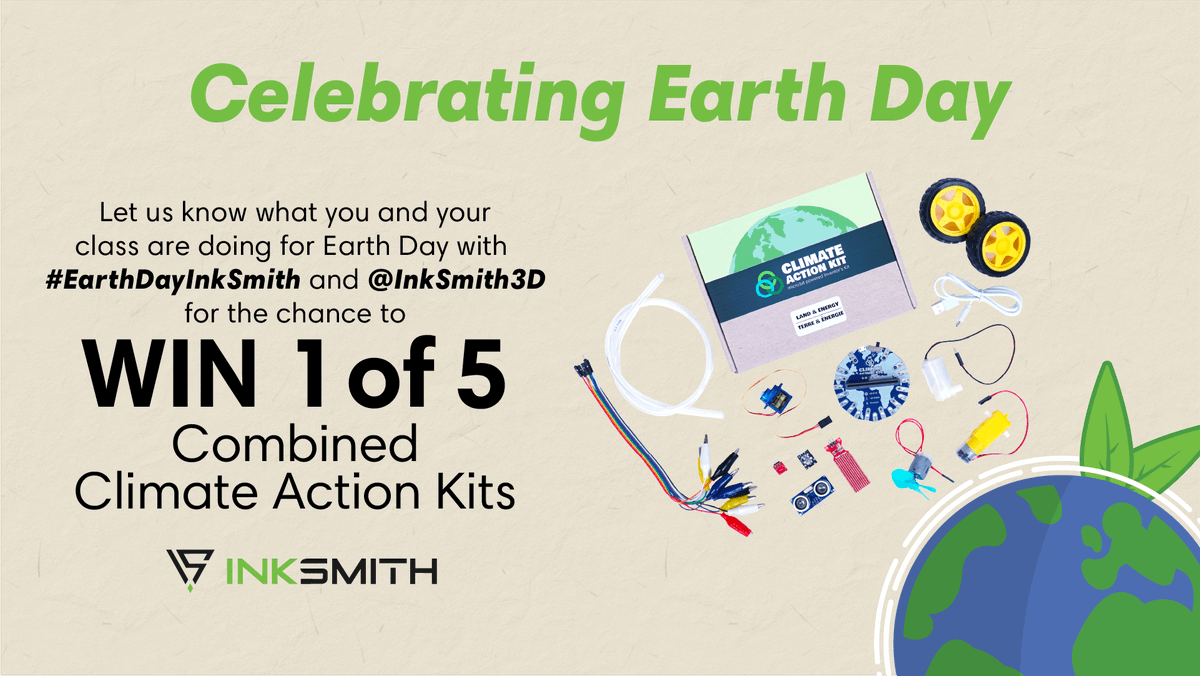 Hey Ts, how are you celebrating #EarthDay?

Tag us in a tweet with #EarthDayInkSmith telling us what your class is doing for Earth Day for a chance to win 1 of 5 Combined #ClimateActionKits  

Contest closes Apr 30th 🗓️

Rules &amp; regulations on the blog: inksmith.ca/blogs/news/cel…