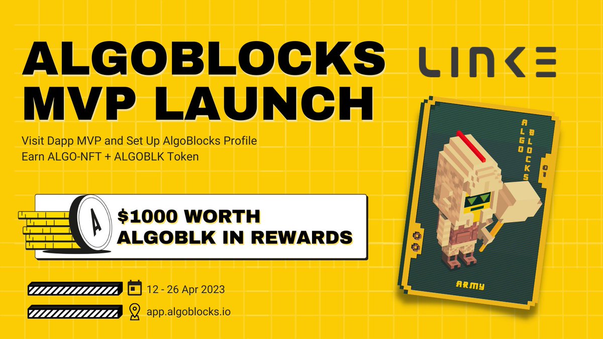 0xJosephK's tweet photo. 🔥#AlgoBlocks MVP Launch Celebration #Giveaway
😎Campaign Post on @link3to
🚀Prize Pool: $1000 #ALGOBLK + 100 ALGO-NFTs (Up to $4000 Rewards)
👉https://t.co/olAVrMlTiG https://t.co/kPfiBuPCVU