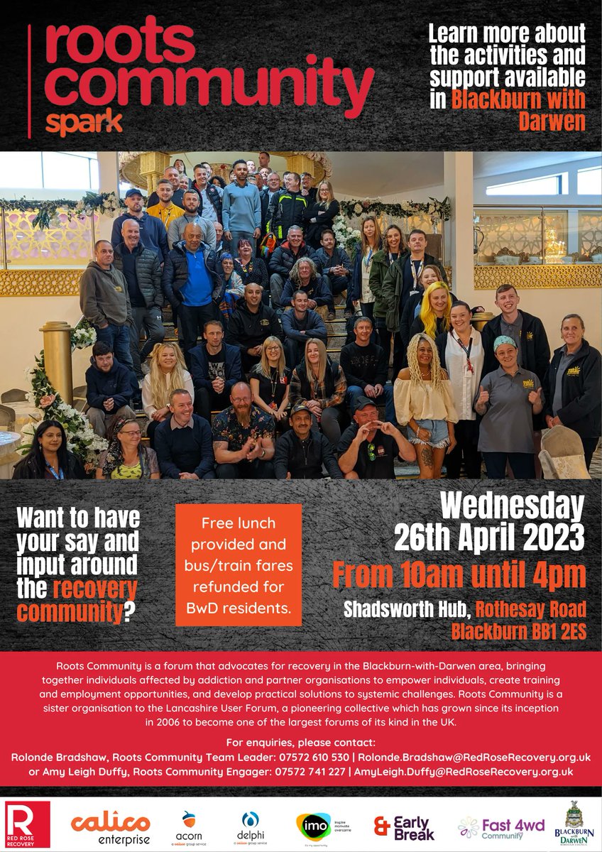 RRR_LUF's tweet photo. This months Roots Community Forum is at Shadsworth Hub over in #Blackburn
Come along to hear talks by many different organisations and enjoy a #free lunch whilst you attend
Bus fares will be refunded for #BlackburnwithDarwen residents
#Roots #RedRoseRecovery #Talks #Recovery https://t.co/ns242iqlZo