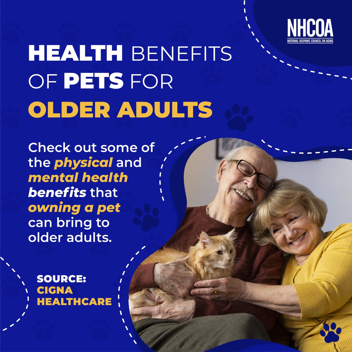 NHCOA's tweet photo. #NHCOAInforms | Having a pet guarantees us unconditional love and limitless affection. Yet living with a dog or cat can also provide health benefits that aren’t as well-known, especially for older adults who live alone.
Take a look at these 6⃣ health benefits of owning a pet. https://t.co/dMbL7f0Paa