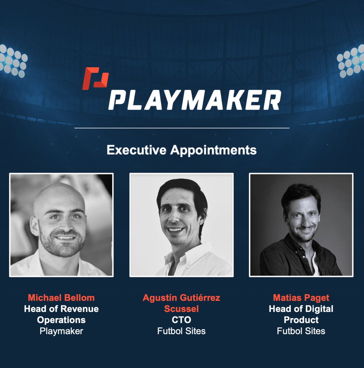 Playmaker Capital (@playmaker_fans) on Twitter photo Excited to build out our leadership team with several key appointments! These newly created roles will maximize our monetization capabilities, improve our digital product offering, and set our editorial strategy all to enhance our user's digital sports experience! <a href="/FutbolSites/">Futbol Sites</a> Excited to build out our leadership team with several key appointments! These newly created roles will maximize our monetization capabilities, improve our digital product offering, and set our editorial strategy all to enhance our user's digital sports experience! <a href="/FutbolSites/">Futbol Sites</a>