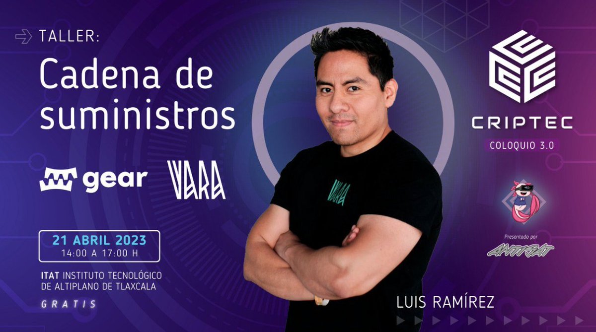 Gear Technologies (@gear_techs) on Twitter photo 📣 Learn about enhancing transparency & security in supply chain management with #blockchain technology at the CRIPTEC workshop.
🗓️ April 21
🕑 14:00 PM (GMT-6)
📍 ITAT University in Tlaxcala
Stay updated with <a href="/luisreve85/">Luis Rêve | Vara Network</a> <a href="/TecNM_ITAT/">TecNM Campus Altiplano de Tlaxcala</a> & @antisat_eth. 📣 Learn about enhancing transparency & security in supply chain management with #blockchain technology at the CRIPTEC workshop.
🗓️ April 21
🕑 14:00 PM (GMT-6)
📍 ITAT University in Tlaxcala
Stay updated with <a href="/luisreve85/">Luis Rêve | Vara Network</a> <a href="/TecNM_ITAT/">TecNM Campus Altiplano de Tlaxcala</a> & @antisat_eth.