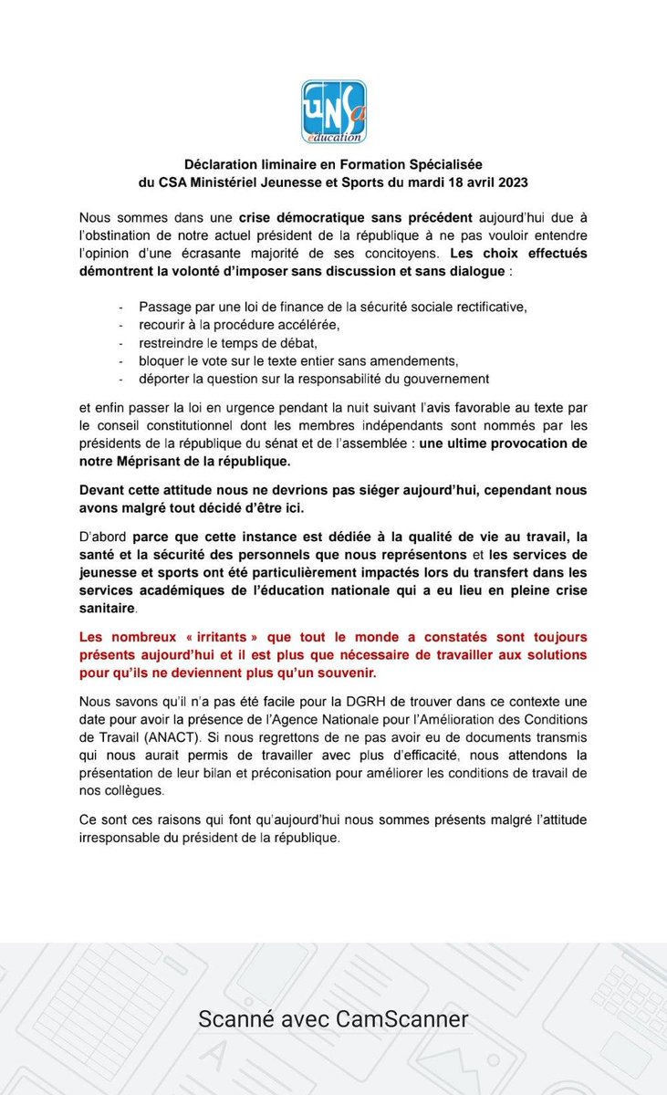 sep_unsa's tweet photo. Déclaration liminaire lors du CSA ministériel. Message au Méprisant de la République... https://t.co/n1MCk4wyRV