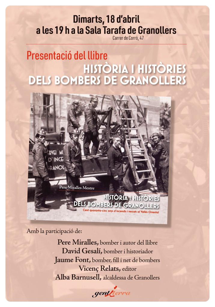 📢 🚒 Aquesta tarda, a les 19 hores, es presenta el llibre "Història i històries dels Bombers de Granollers" a la Sala Tarafa de la ciutat📍 (c/ del Corró, 47)

Precisament avui, 18 d'abril, els Bombers de Granollers celebren el seu 145è aniversari. FELICITATS, companys! 👏